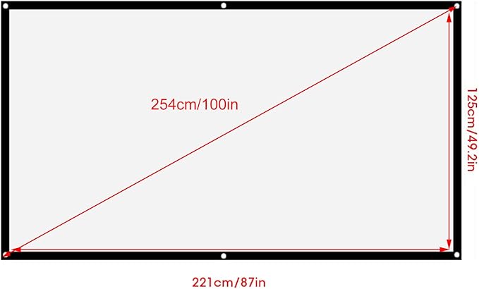Portable Projector Screen, Foldable Non Crease White Polyester, Front Back Projection, Outdoor Camping Movie (100in)