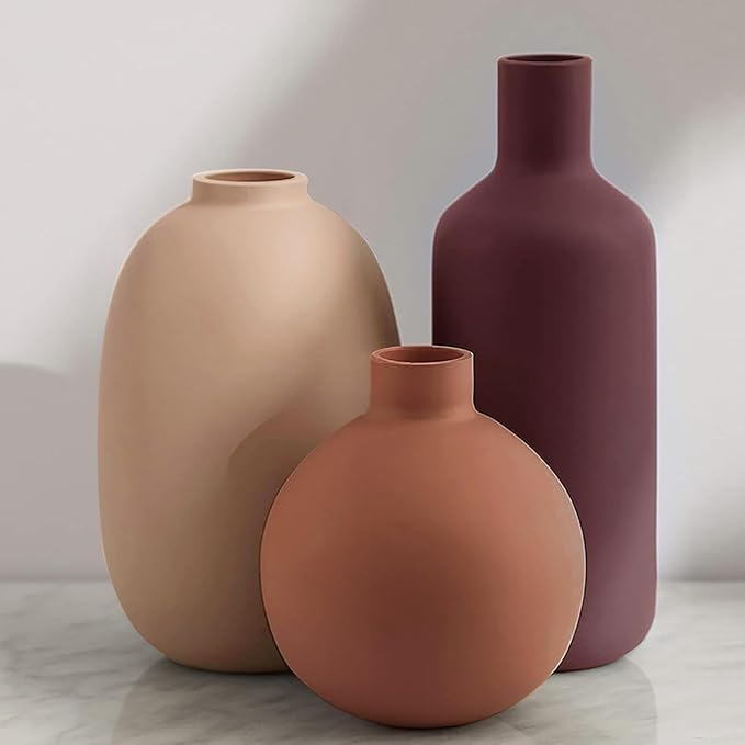 Ceramic Modern Vase for Home Decor Farmhouse Vases Set of 3 Terracotta Decorative Pottery Boho Vases for Pampas Grass Living Room Kitchen Bedroom Entryway Mantel Decor