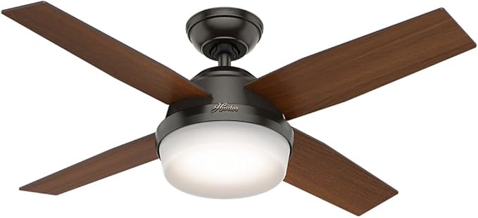 Hunter 44 inch Indoor Ceiling Fan with LED Light and Remote Control - Bronze Modern Ceiling Fan, Standard Mount, 4 Blades, For Bedroom, Living Room, or Kitchen - Dempsey 59444, Noble Bronze