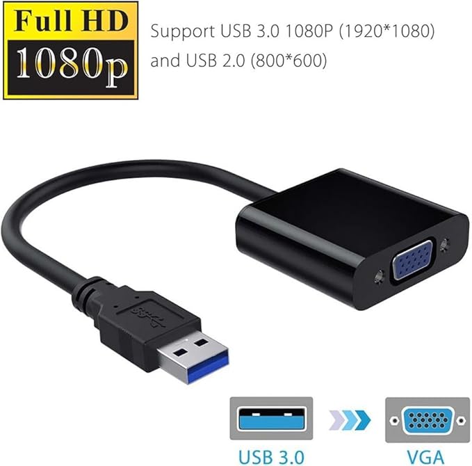USB to VGA Adapter for Monitor, VGA to USB 3.0/2.0 Converter 1080P Multi-Display Video Cable for Laptop Desktop PC to Monitors, Projector, TV. (Not for Chromebook)