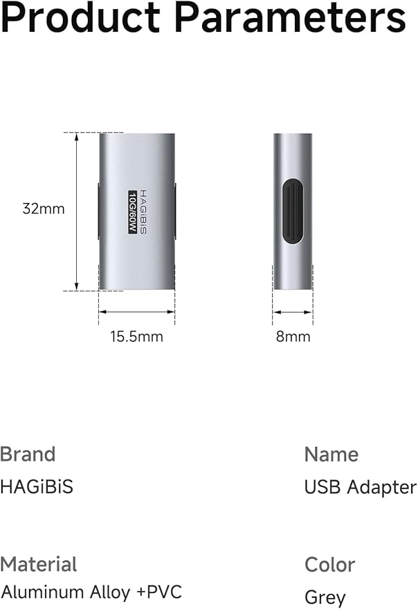 Hagibis USB 3.2 Adapter 2 Pack, USB C Female to USB A Female Connector OTG Adapter 10Gbps 60W Cable Extender for Laptops Charger PC Car Mouse Keyboard (ZJTN01)