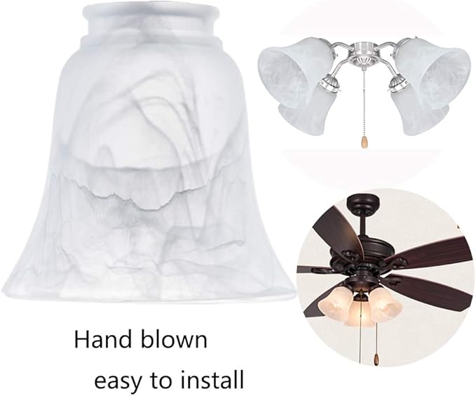 Ceiling Fan Light Covers, Transitional Style Bell Frosted Shade, Milky Scavo Glass Alabaster Shade, Perfect Ceiling Fan Globes Replacement Glass Accessories, Standard 2-1/8" Fitter Size, Pack of 4