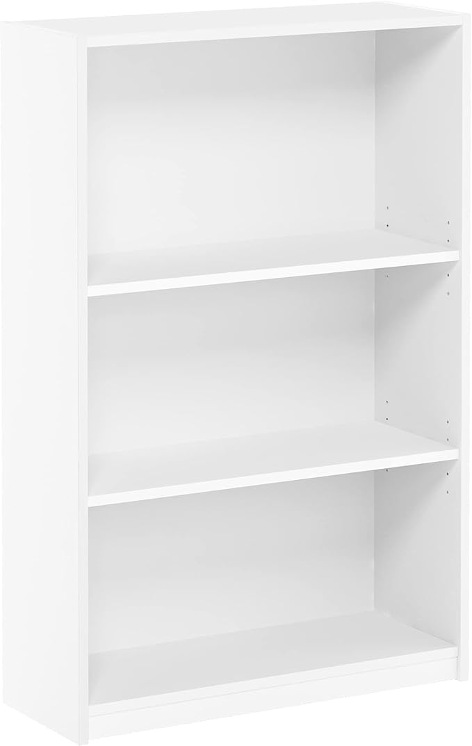 Furinno JAYA Book Shelf, 3-Tier Bookshelf, Bookcase with Adjustable Shelves, 9.5 x 24.5 x 40.3, for Living Room, Bedroom, Home Office, White
