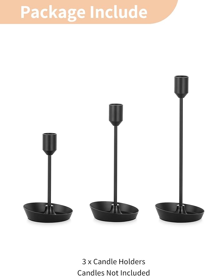 NUPTIO Black Candlestick Holders for Centerpiece: 3 PCS Tall Taper Candles Holders for Halloween - Metal Candles Stick Holder for Christmas Birthday Party Fireplace Table Decor