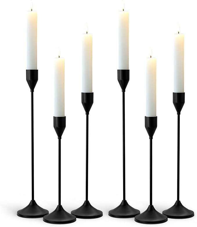 Brass Black Metal Taper Candle Holder, Vintage Candlestick Holders, Candle Sticks Holder Decor for Wedding Wedding, Dinning, Party, Fits 3/4 inch Thick Candle&Led Candles (Set of 6 Pcs)