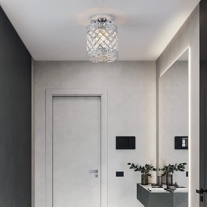 Create For Life® Mini Style Modern Decor Crystal Flush Mount Ceiling Light Fixture Crystal Chandeliers Light Ceiling Lamp for Hallway, Bar, Kitchen, Dining Room, Kids Room (6 inch Shade Dia)