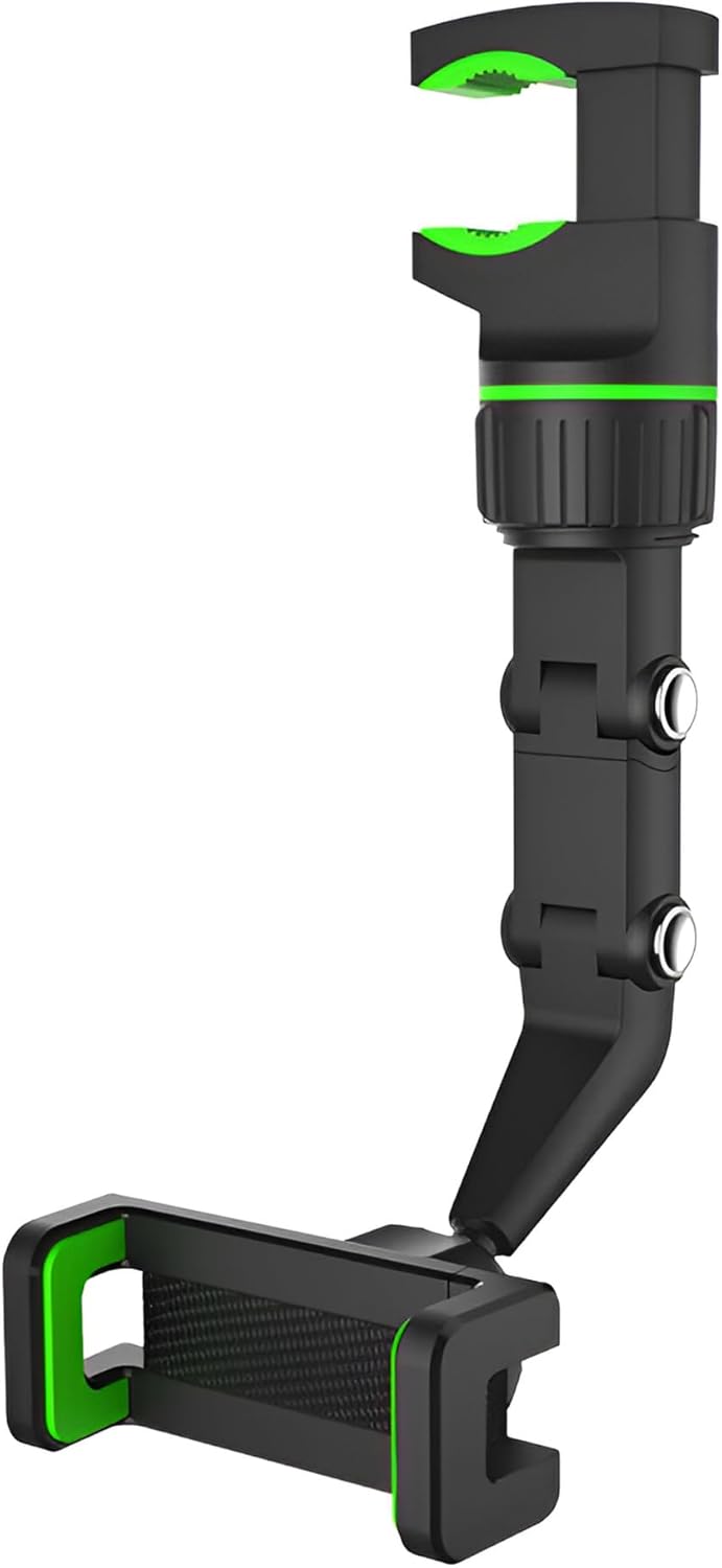 JacobsParts Rearview Mirror Phone Holder, Rotatable and Retractable Mount for iPhone and Samsung, Universally Compatible