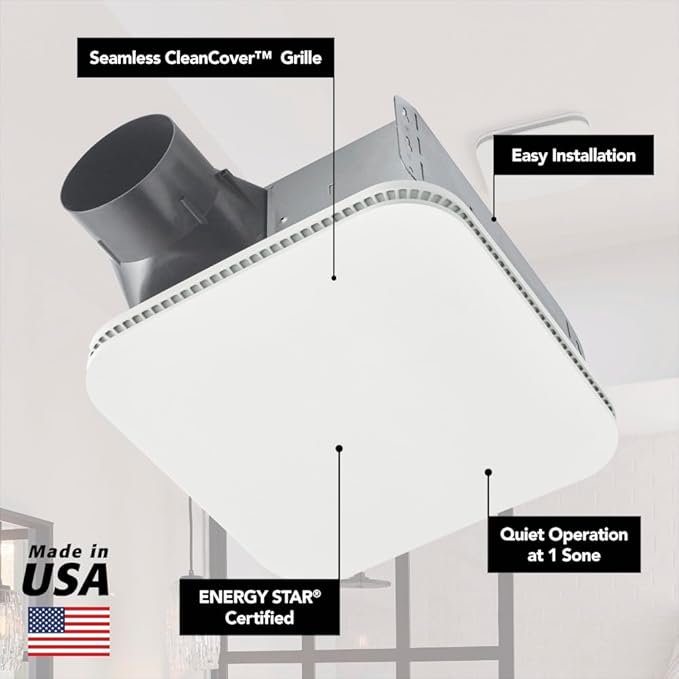 Broan-NuTone Bathroom Exhaust Fan – Easy Retrofit Without Attic Access, Ultra-Quiet 1 Sones, 110 CFM, ENERGY STAR Certified, Made in USA, Moisture & Odor Control with Easy-Clean Grille