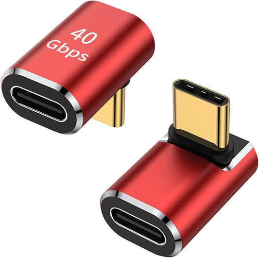 AuviPal USB C 90 Degree Adapter (2 Pack), Up and Down Right Angle L Shape USB Type C Male to Female Connector for Steam Deck, ROG Ally, MacBook, Tablet, Phone and More - Red