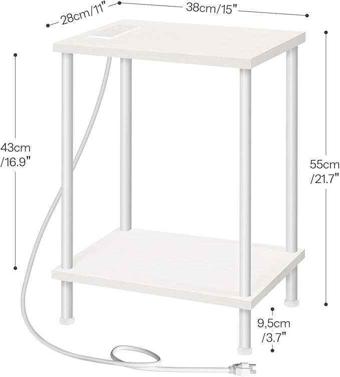 HOOBRO Side Table with Charging Station, Set of 2 End Tables with USB Port and Outlets, Nightstand with 2-Layer Storage Shelves for Small Spaces, Living Room, Bedroom, White WW09UBZP201