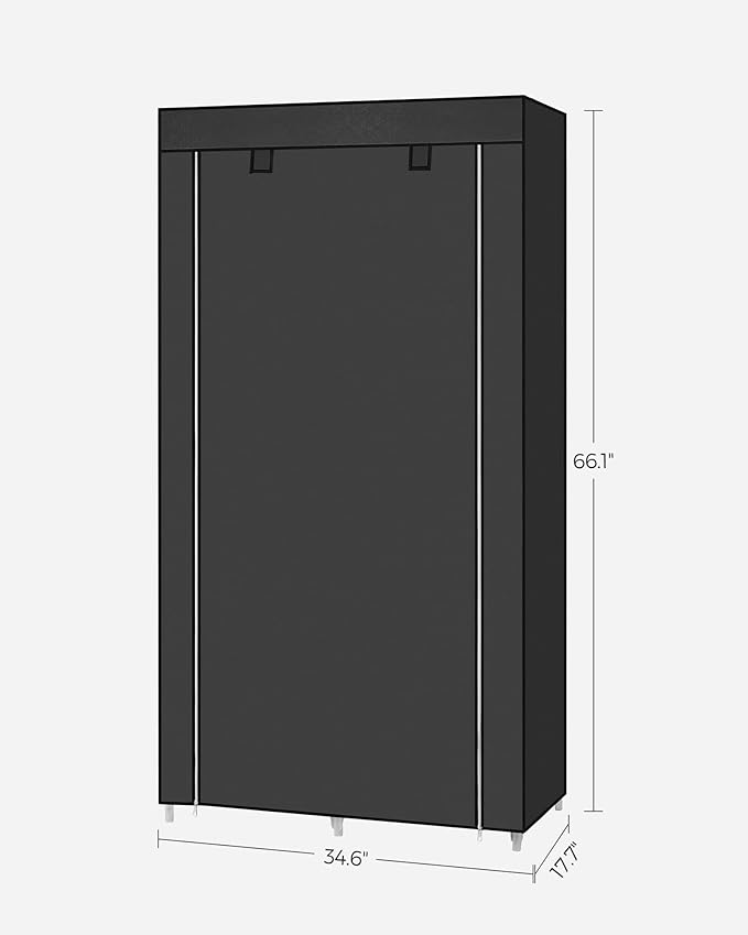 SONGMICS Portable Closet, Clothes Storage Organizer with 6 Shelves, 1 Clothes Hanging Rail, Non-Woven Fabric Closet, Metal Frame, 34.6 x 17.7 x 66.1 Inches, Black URYG84BK