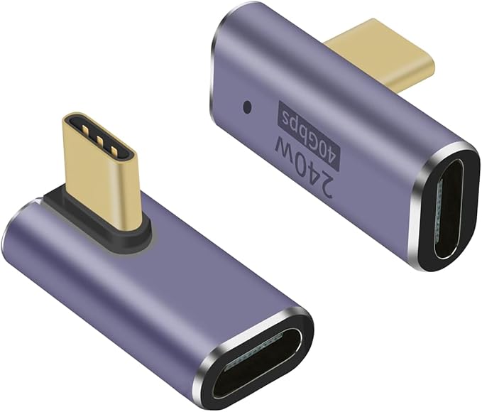 USB C 90 degree, Right Angle Adapter, Female to Female Adapter 240W PD, 40Gbps and 8K video]supports Thunderbolt 4/3 cable for laptops, tablets and phones (2 packs) (240w right angle usb c adapter)