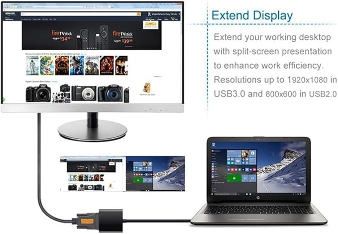 USB to VGA Adapter for Monitor, VGA to USB 3.0/2.0 Converter 1080P Multi-Display Video Cable for Laptop Desktop PC to Monitors, Projector, TV. (Not for Chromebook)