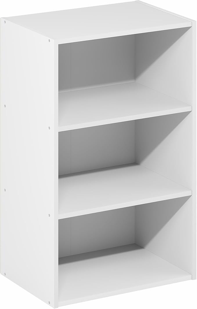 Furinno Basic Book Shelf, 3-Tier Bookshelf, Cube Storage Organizer Bookcase with Open Shelf, 11 x 17 x 26, for Living Room, Bedroom, Home Office, White