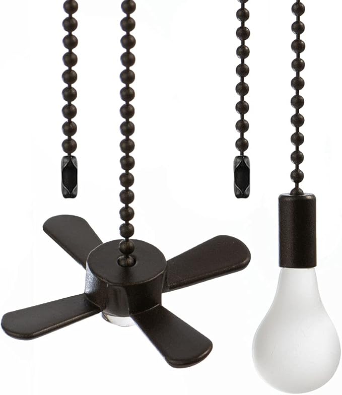 Ceiling Fan Pull Chain,Ceiling Fan Cords Ceiling Fan Chain Pulls with 2PCS 12inch Beaded Ball Extension Chains for Celing Fan Light and Wall Lamps, Cabinet Light (Light Bulb and Fan Shape), Matte ORB
