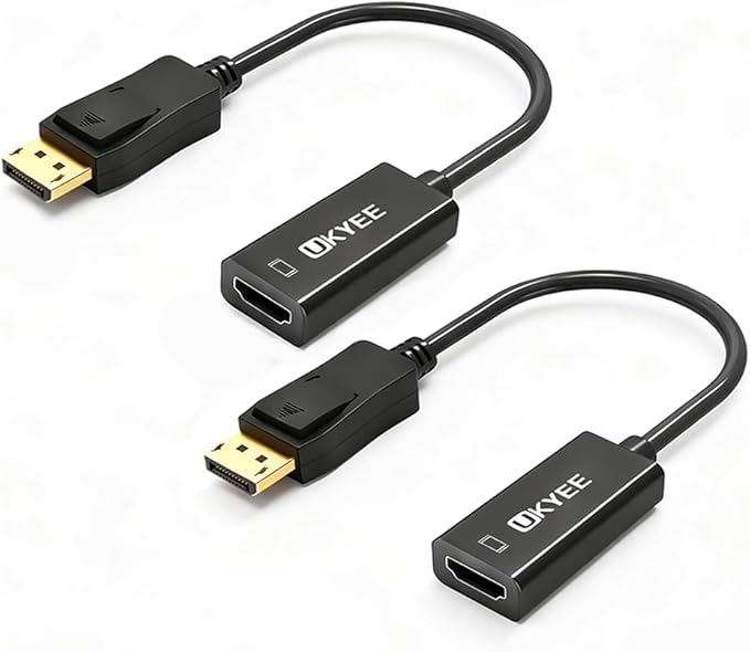 Displayport to HDMI Adapter 2-Pack, Display Port DP to HDMI Converter Cable Male to Female Port 1080P Compatible with PC, Monitor, Projector, HDTV - Black
