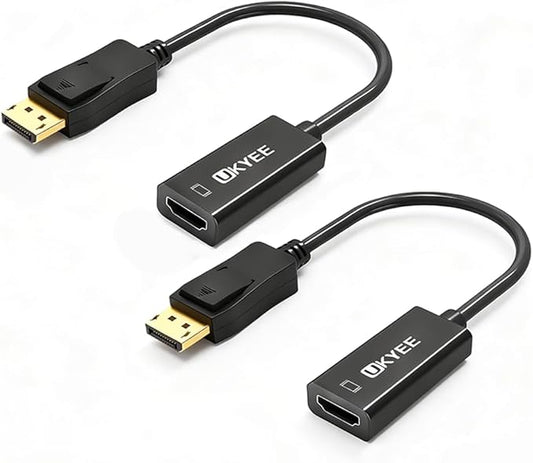 Displayport to HDMI Adapter 2-Pack, Display Port DP to HDMI Converter Cable Male to Female Port 1080P Compatible with PC, Monitor, Projector, HDTV - Black