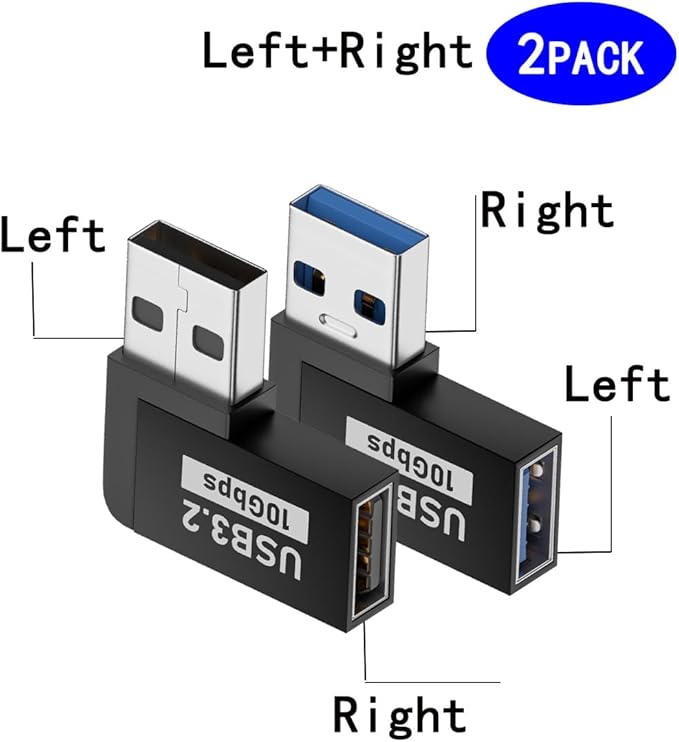 2 Pack USB 3.0 Adapter 90 Degree Male to Female Combo Vertical Up and Down Angle Coupler Connector，USB 3.0 Male to Female 90 Degree Right Angle Extension Adapter