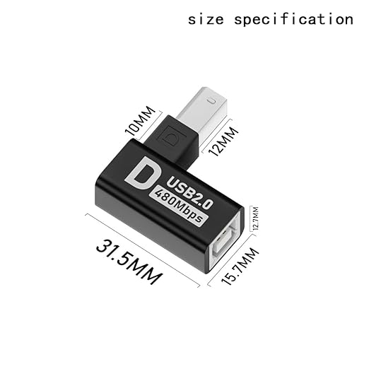Type-B Male USB 2.0 to Female Extension Adapter Left+Right+up+Down Angled Each Horizontal Vertical Angled for Printer Scanner