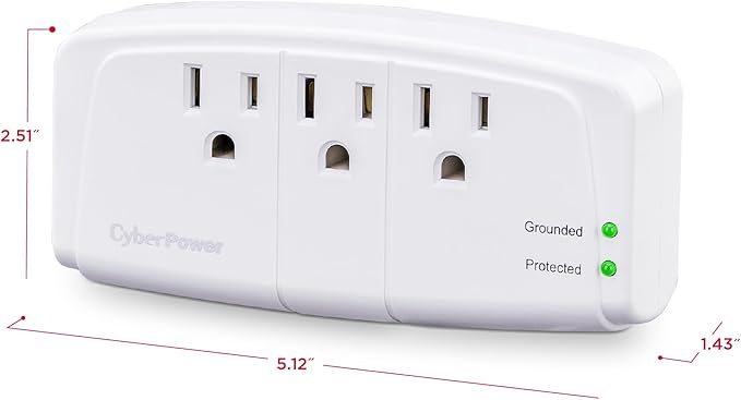 CyberPower CSB300W Essential Surge Protector, 900J/125V, 3 Outlets, Wall Tap