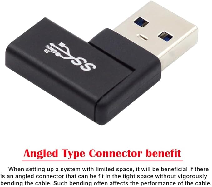 NFHK USB-C Type C Female to USB 3.0 A Male Data Adapter Flat Horizontal 90 Degree Left Angled for Laptop Desktop