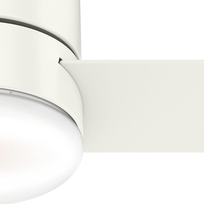 Hunter 44 inch Indoor Ceiling Fan with Light and Remote Control - For Bedroom or Living Room, Low Profile Mount, White Modern Ceiling Fan with LED Light, Quiet, 3 Blades - Minimus 59452, Fresh White