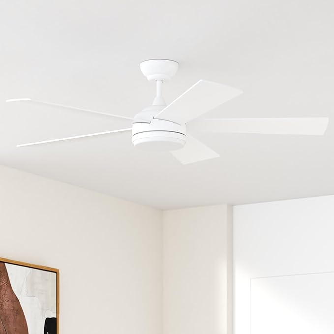YUHAO 52 Inch White Ceiling Fan with Light and Remote Control.Noiseless,Dimmable,3CCT,6 Speeds Reversible, DC Ceiling Fans for Indoor or Covered Outdoor