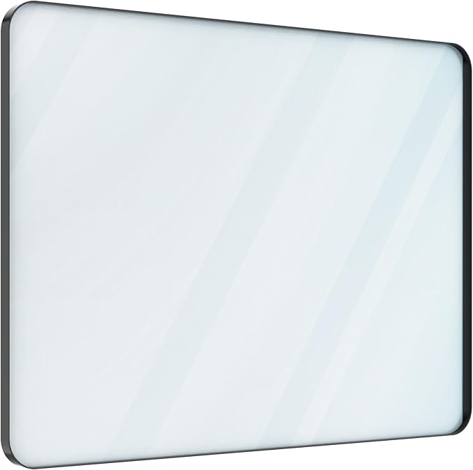 VocalStar Black Metal Framed Bathroom Mirror for Wall, 40 x 30 Inch Large Rounded Rectangle Matte Black Bathroom Vanity Mirror Farmhouse, 1/4-inch Shatterproof Glass | Ultra-Flush Hanging