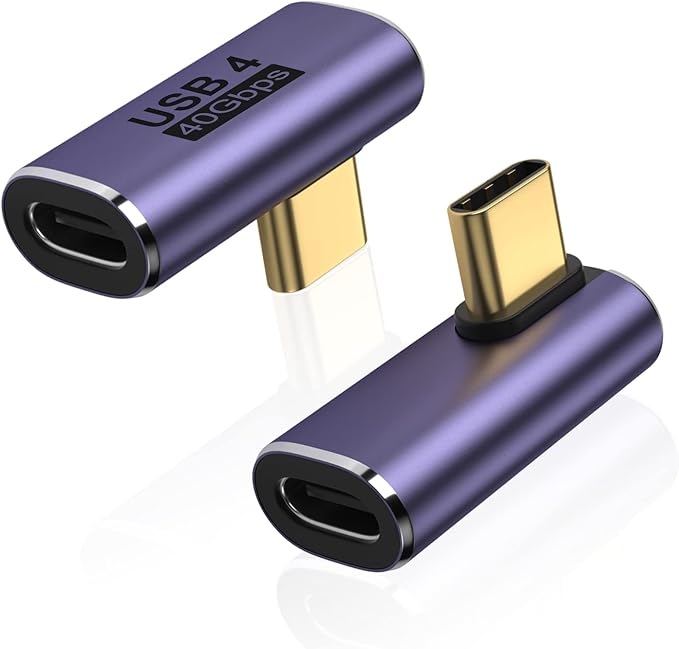 AreMe 2 Pack USB C Male to Female Adapter, 90 Degree Right Angle Type C Extender Support 100W, 40Gbps, 8K@60Hz for Thunderbolt 4/3, MacBook Pro/Air, Laptop, Phones and More Type C Devices (Purple)