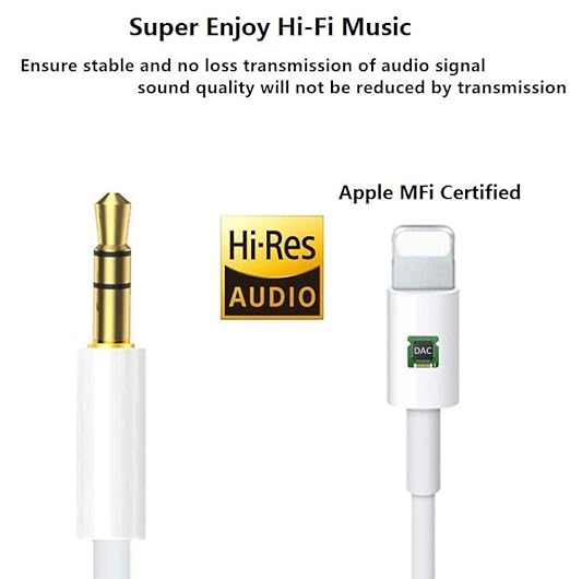 [Apple MFi Certified]Lightning to 3.5mm iPhone Aux Cord,iPhone Aux Audio Cable for Car Home Stereo Speaker Headphone,Compatible for iPhone 14 13 12 11 Pro Max Mini XS XR X 8 7 6 iPad iPod ,3.3FT White