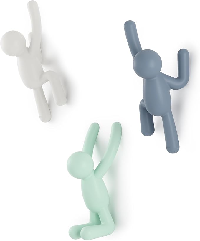 Umbra Buddy Wall Hooks – Decorative Wall Mounted Coat Hooks for Hanging Coats, Scarves, Bags, Purses, Backpacks, Towels and More, Set of 3, Light Multicolored