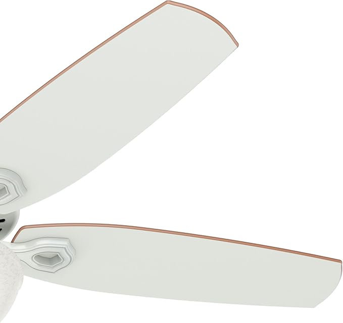 Hunter 52 inch Indoor Ceiling Fan with LED Light - White Ceiling Fan with Pull Chain, For Bedroom or Living Room, Standard Mount, No Remote, 5 Blades, Includes Bulbs - Builder Deluxe 53089, White