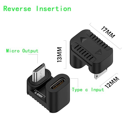 360Degree Angled Type USB-C USB2.0 Type C Female to Micro USB Male Power Data Adapter,3 Pack