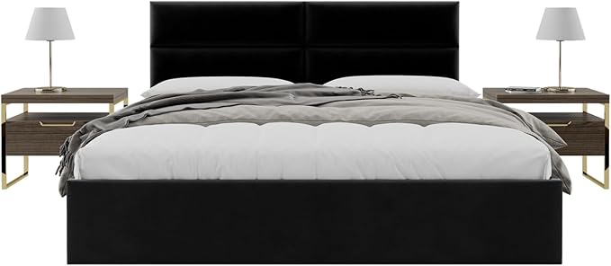 Vänt Upholstered Wall Panels - King/Cal King Size Wall Mounted Velvet Headboards - Velvet Black - Twin/King - Set of 4 Panels (Each Individual Panel 39"x11.5")