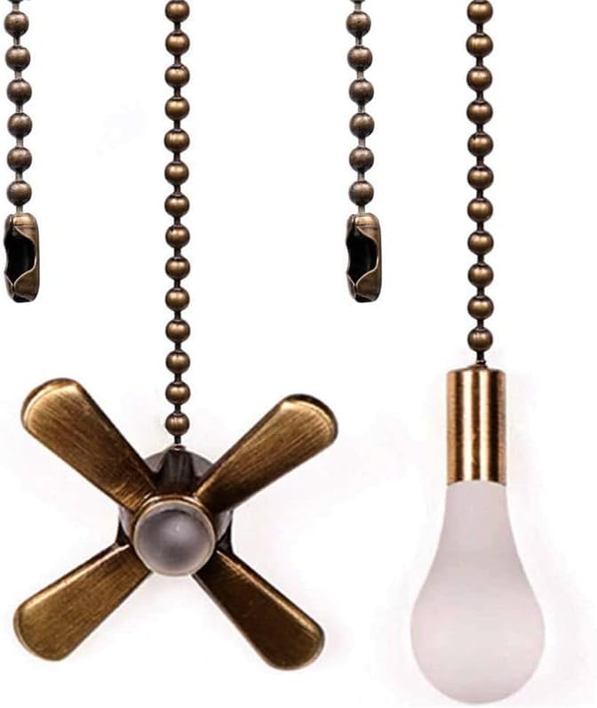 Ceiling Fan Pull Chain, Fan Pulls Set with Connector, 2 PCS 12 Inches Beaded Ball Fan Pull Chain -Bronze