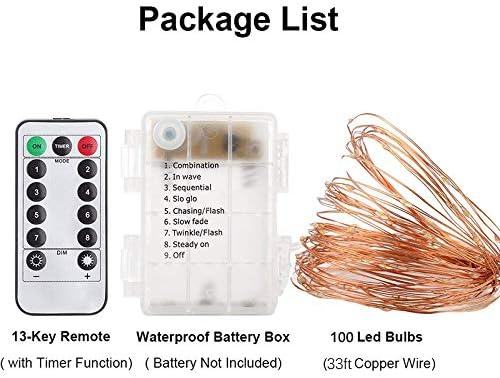 String Lights,LED Copper Wire Lights, Each Set 33ft/10M 100LEDs and 4 Remote Control.AA Battery Powered,Decor Rope Lights for Holiday,Wedding, Parties.(White)