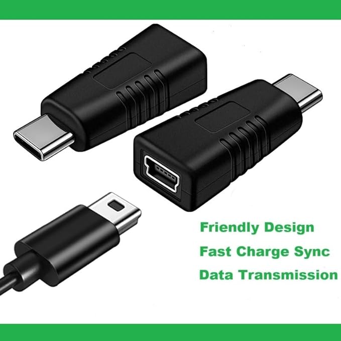USB Type C to Mini USB Adapter Type C Male to Mini USB Female Adapter Suitable for in Car Dashcam, Camera Laptop Digital MP3/4/5 Player GPS (1 Pack)