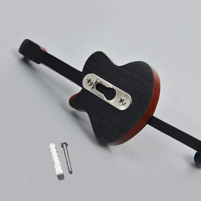 KUNGYO Vintage Guitar Shaped Decorative Hooks Rack Hangers for Hanging Clothes Coats Towels Keys Hats Metal Resin Hooks Wall Mounted Heavy Duty (3-Pack) (Guitar Hook-B)
