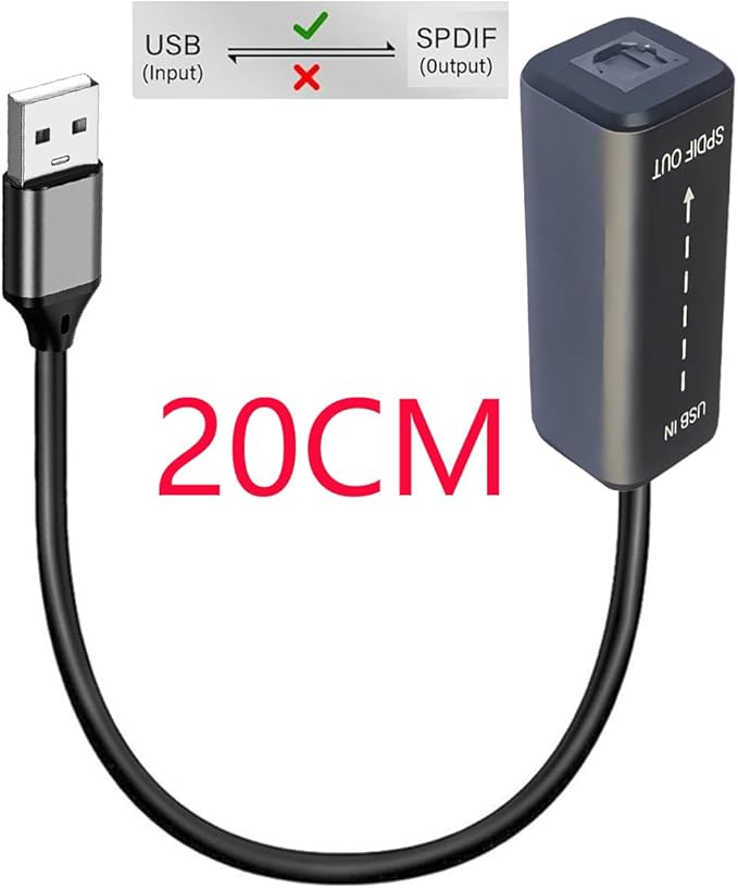 USB to TosLink SPDIF Adapter Cable, USB 2.0 Male to TosLink PCM Female Digital Optical Audio Adaptor Cord for Laptop Computer PC PS5/PS4,Echo Wall, Amplifier, DAC (NOT for TV) (USB A)