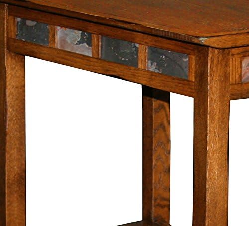 Leick Home Slate End Table, Solid Wood, Narrow Wedge Shape, Slate Tile Insets, Bottom Display Shelf, Easy-Assembly, Rustic Oak, 23.5 in. L x 17 in. W x 24 in. H, 10056