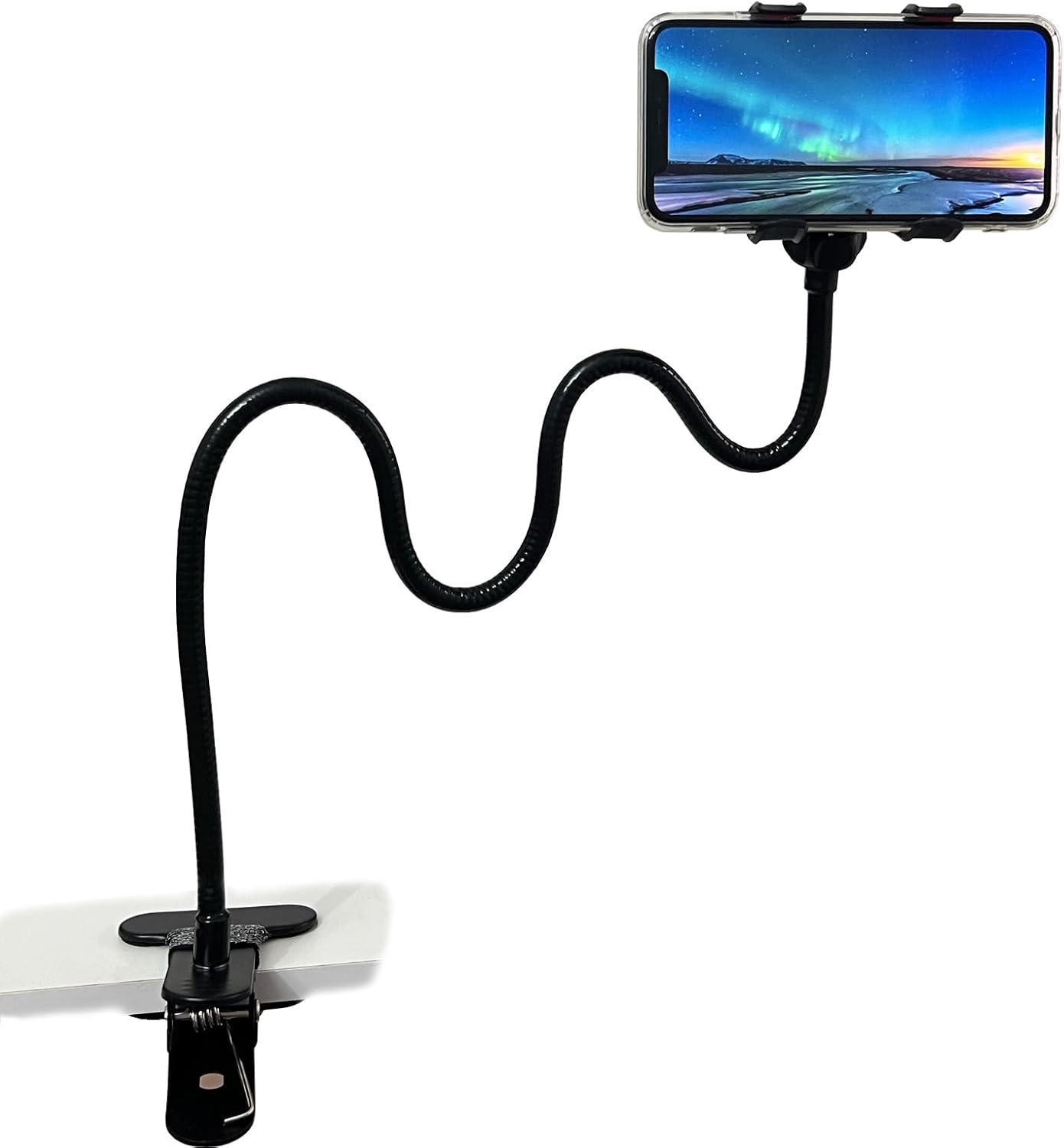 Lazy Bracket Flexible Long Arms Gooseneck Cell Phone Holder, Universal 360 Degree Rotation Adjustable Clamp Clip