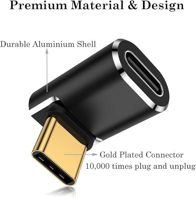 AuviPal USB C 90 Degree Adapter (2 Pack), Up and Down Right Angle L Shape USB Type C Male to Female Connector for Steam Deck, ROG Ally, MacBook, Tablet, Phone and More - Black