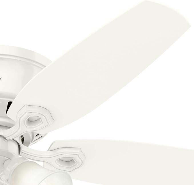 Hunter 52 inch Indoor Ceiling Fan with LED Lights - White Ceiling Fan with Pull Chain, For Bedroom, Living Room, or Kitchen, Low Profile Mount, No Remote, 5 Blades - Builder 53326, Snow White