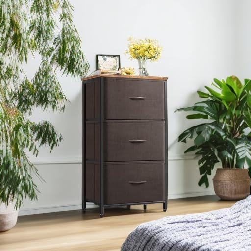 AODK Dresser for Bedroom Nightstand Small Dressers Chest of Drawers End Table for Living Room, Closet Dresser with 3 Storage Drawers Organizer Clothes, Brown