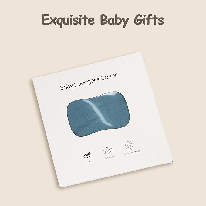 Muslin Baby Lounger Cover Soft Organic Cotton Slipcover Fits Newborn Lounger for Baby Boys and Girls (Blue)