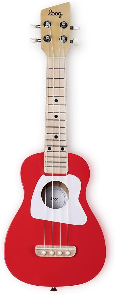 Loog Wood Soprano Ukulele for Kids & Beginners, App & Lessons, All Ages (Red)