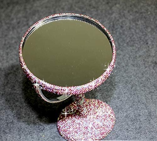 Bling Rhinestone Portable Magnified Double Sided Swivel Makeup Vanity Mirror, 360°Rotate Makeup Mirror Round Shaped Two-Sided Makeup Mirror (Pink)