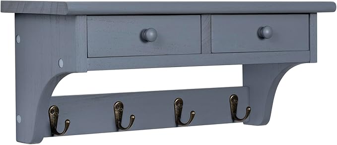 Emfogo Coat Hooks Wall Mounted, Rustic Wood Coat Rack Wall Mount Shelf with Hooks, Farmhouse Wall Coat Rack with Shelf & Coat Hook for Entryway, Mudroom, Bedroom, Kitchen, Bathroom (Gray)