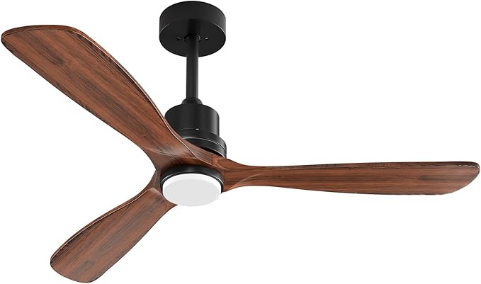 Obabala 52 Inch Ceiling Fans with Lights and Remote Control-Outdoor Ceiling Fan with Light 3 Walnut Wood Blade for Bedroom Living Room Indoor Farmhouse Patio, Reversible Noiseless DC Motor