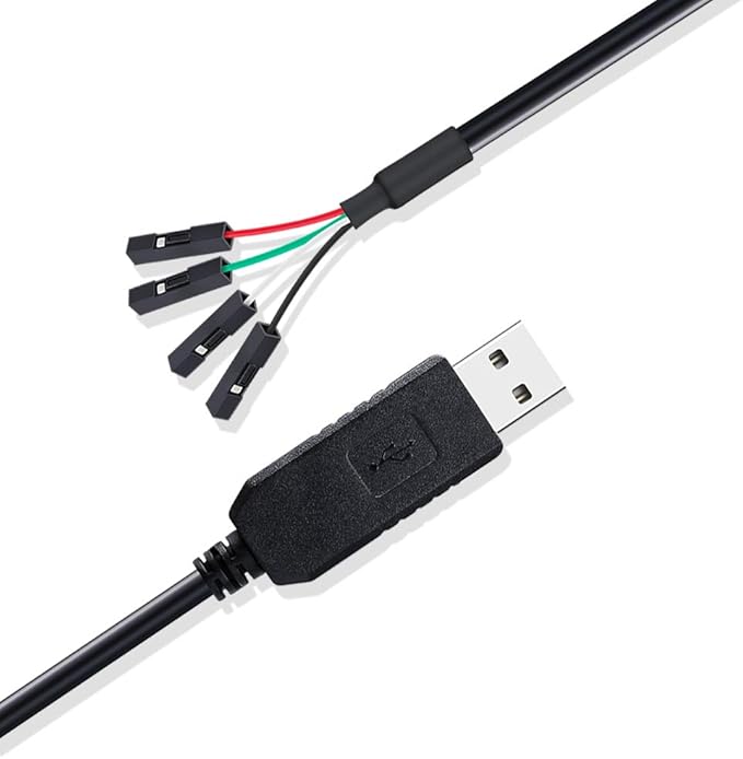 DTECH USB to TTL Serial Adapter 3.3V Debug Cable TX RX Signal 4 Pin Female Socket PL2303 Prolific Chip Windows 10 8 7 XP Vista (3ft, Black)